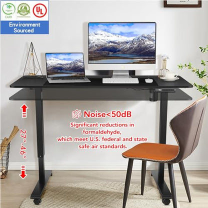 Electric Standing Desk, 55x24in Adjustable Height Computer Desk with Wheels, Sit-Stand Desk with Charging Station, 2 USB Ports, 3 Power Outlets, Spacious Workstation for Home Office(Black)