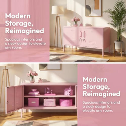 Pink 2-Door Wide Lockable Metal Storage Cabinet, TV Stand & Media Console, view 6