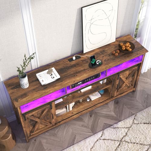 Farmhouse TV Stand for 80/75 Inch TV with Power Outlet, view 7