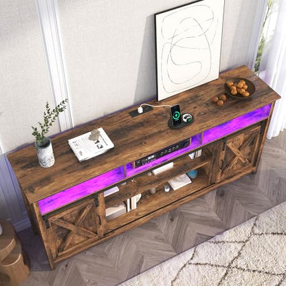 Farmhouse TV Stand for 80/75 Inch TV with Power Outlet, view 7