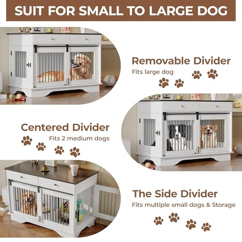 47" Double Dog Crate Furniture, Dog Kennel for 2 Dogs w/Divider, view 7