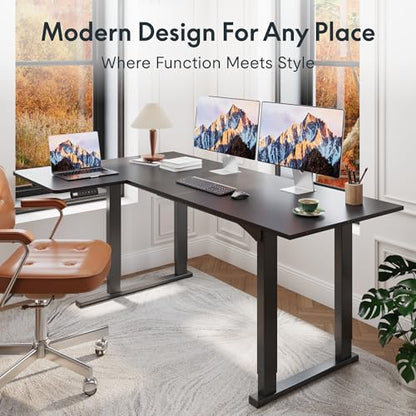 FLEXISPOT 4-Leg L-Shaped Standing Desk, 71 x 43 Inches Electric Height Adjustable Desk with Memory Controller, 220lb Load Capacity, Reversible L/R Corner Desk for Home Office, Gaming & Study, Black