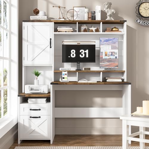 51" Executive Desk Farmhouse Home Office Desk with Charging Station, LED Light, view 8