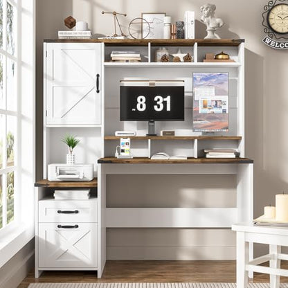 51" Executive Desk Farmhouse Home Office Desk with Charging Station, LED Light, view 8