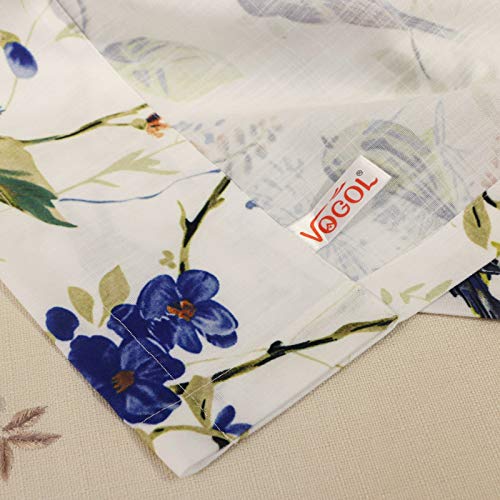 Blue Valance Curtains for Living Room, Linen Textured Bird and Flower Print Window Treatment Rod Pocket Window Valances for Bathroom, 52 x 14, One Piece
