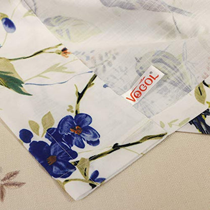 Blue Valance Curtains for Living Room, Linen Textured Bird and Flower Print Window Treatment Rod Pocket Window Valances for Bathroom, 52 x 14, One Piece