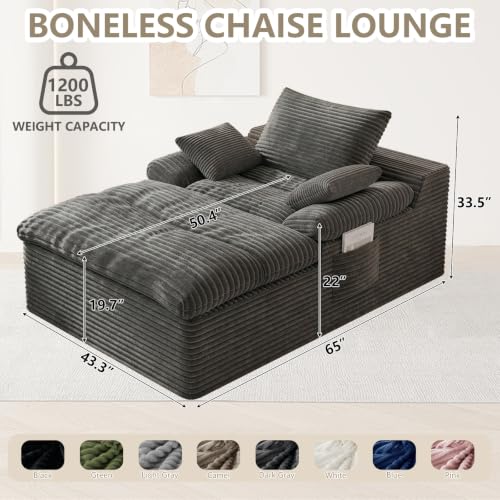 65" Chaise Lounge Chair Indoor with Side Pocket, view 3