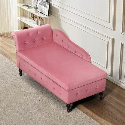 Velvet Chaise Lounge w/Left Armrest & Storage Space, Pink, view 7