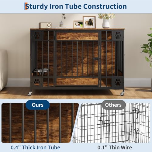 Dog Crate Furniture, 41" Indoor Dog Kennel with Triple Doors, Brown, view 6