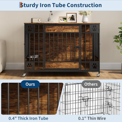 Dog Crate Furniture, 41" Indoor Dog Kennel with Triple Doors, Brown, view 6