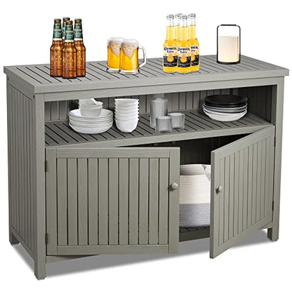 Outdoor Console Sideboards Buffet Cabinet, Solid Wood Storage Cabinet TV Stand,Furniture for Patio Entryway Deck(Grey)