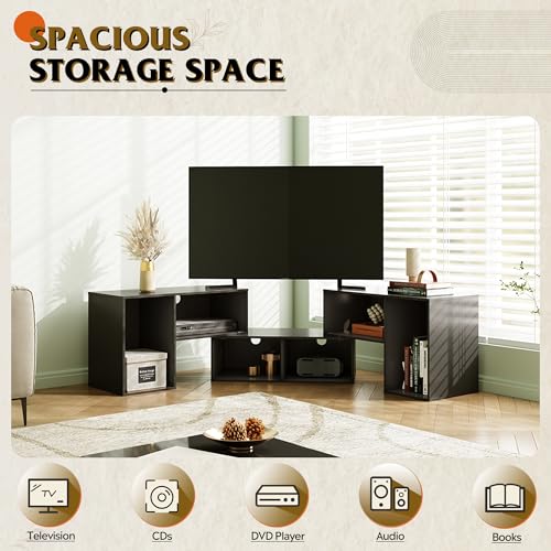 TV Stand, Deformable TV Stand with LED Strip, Modern Entertainment Center, Gaming Media 3 Pieces Console Cabinet for Living Room, Bedroom, Black