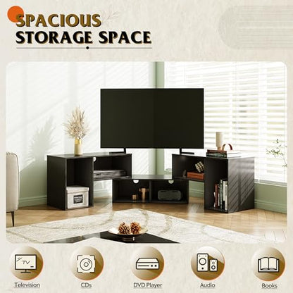 TV Stand, Deformable TV Stand with LED Strip, Modern Entertainment Center, Gaming Media 3 Pieces Console Cabinet for Living Room, Bedroom, Black