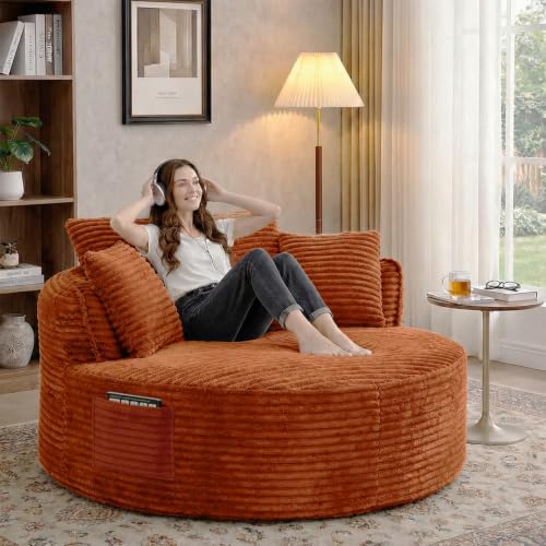 54"Round Chair Chaise Lounge Indoor, Cloud Boneless Chair w/ Side Pocket, view 2
