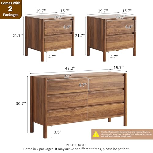Walnut Dresser Bedroom Set, 6 Drawer Dresser & 2 Drawer Nightstands, view 3