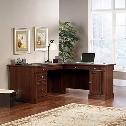 Palladia L Shaped Desk with Drawers, Office Desk with File Cabinet Storage, Cable Management, Keyboard Tray, in Select Cherry finish