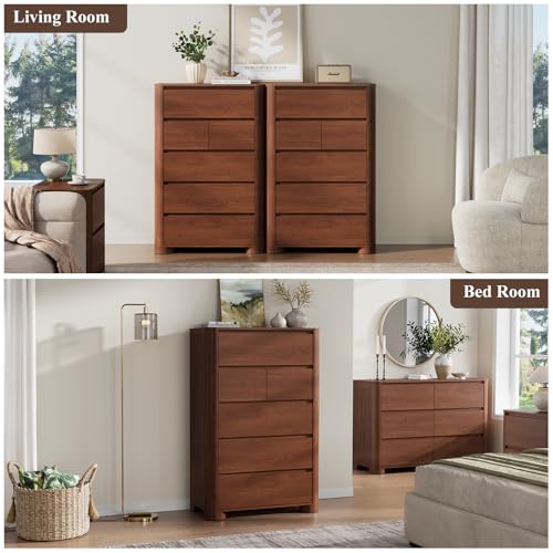 Walnut 6 Drawer Dresser for Bedroom, 48" Tall Chest of Drawers, view 7