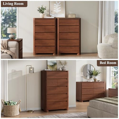 Walnut 6 Drawer Dresser for Bedroom, 48" Tall Chest of Drawers, view 7