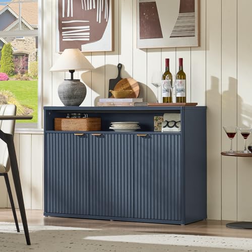 45-Inch Fluted Buffet Cabinet with 3 Doors,Dark Blue, view 4