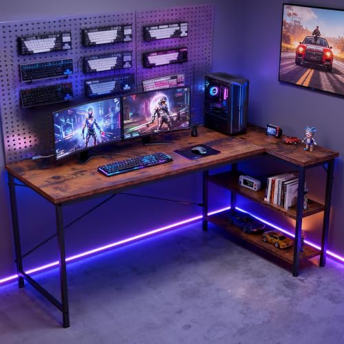 39 Inch L Shaped Desk, Corner Computer Gaming Desks with Shelves, view 3