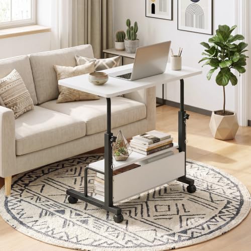 Rolling Desk, Storage Shelves, Laptop Table, Home Office, view 3