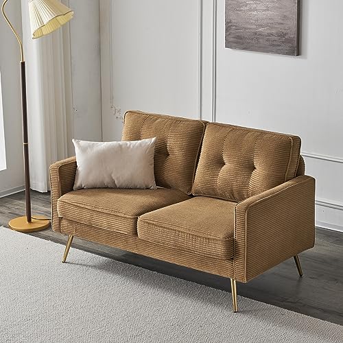 56" Modern Khaki Loveseat,Small Corduroy Sofa Couch Deep Seat for Living Room,2-Seater Loveseat Sofa for Bedroom,Apartment,Office,Dorm,Small Space