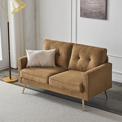 56" Modern Khaki Loveseat,Small Corduroy Sofa Couch Deep Seat for Living Room,2-Seater Loveseat Sofa for Bedroom,Apartment,Office,Dorm,Small Space