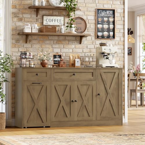 59" W Kitchen Buffet Cabinet with Storage, Coffee Bar Cabinet Brown, view 5