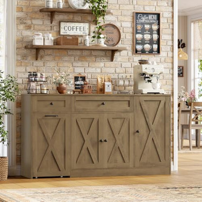 59" W Kitchen Buffet Cabinet with Storage, Coffee Bar Cabinet Brown, view 5