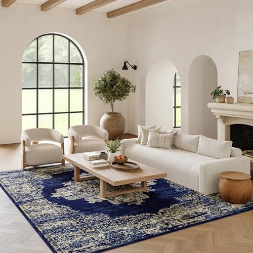 Home Grafix Navy Blue 8'6" x 12' Area Rug - Easy Clean, Non Shedding, Bed Room, Living Room, Dining Room, Kitchen (9' x 12')