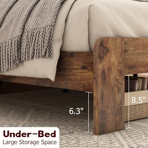 NNOOTK Wood Queen Size Bed Frame with Headboard and Footboard, Dark Brown, view 3