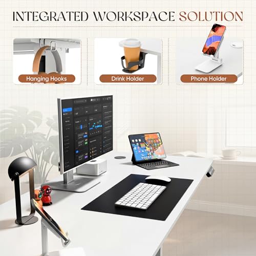 Electric Standing Desk, 40 x 24 Inches Height Adjustable Sit Stand up Desk, Memory Preset Computer Home Office Desks with Sturdy Metal Frame, Phone Stand Cable Management Hole (White, 40'')