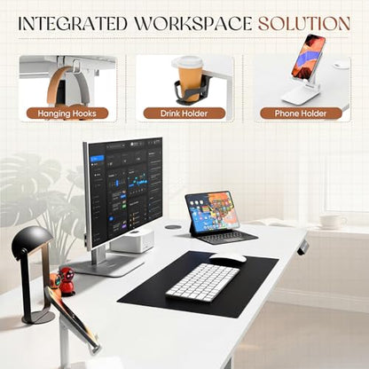 Electric Standing Desk, 40 x 24 Inches Height Adjustable Sit Stand up Desk, Memory Preset Computer Home Office Desks with Sturdy Metal Frame, Phone Stand Cable Management Hole (White, 40'')