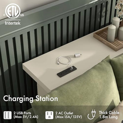 Elvis 32 inch Modern Wooden Console Table with Charging Station, USB Ports and Shelf, Behind Couch Furniture for Living Room, Entryway, Foyer, Hallway, Office, Soft White
