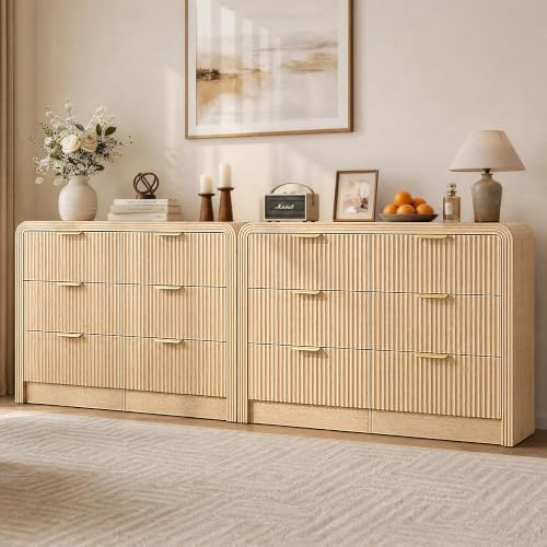 Fluted 6-Drawer Dresser Modern Wood Chest Organizer with Anti-Tip, view 7