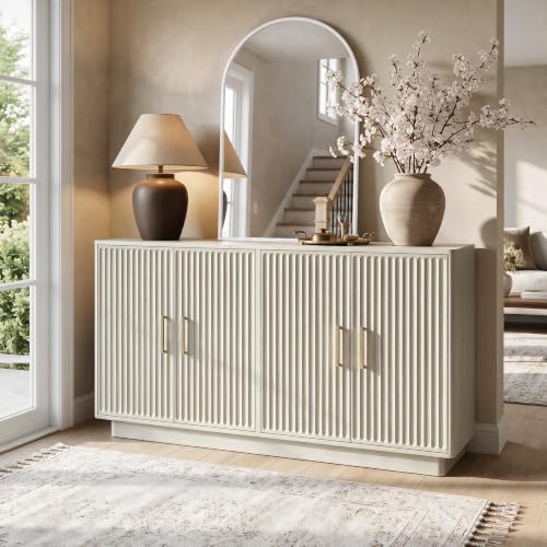 55" Fluted Buffet Cabinet with Storage, Modern Credenza, Greige, view 7