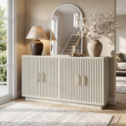 55" Fluted Buffet Cabinet with Storage, Modern Credenza, Greige, view 7