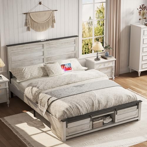 Queen Size Wooden Bed Frame with Headboard and Storage Footboard, view 4