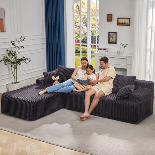 Boneless Couch Modular Sectional Oversized Chaise for Living Room | 108" Left Facing Chaise Darkgrey,Memory Foam,Removable Cover,No Assemble,Chaise Lounge Indoor,Living Room Furniture