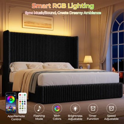 King Size 55" Tall Upholstered Bed Frame with Wingback Headboard, view 5
