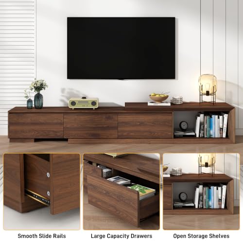 Extendable TV Stand with 3 Drawers, Modern Minimalist Entertainment Center, view 5