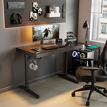 Gaming Desk, 43 Inch Computer Desk with RGB LED Glass Top, view 6