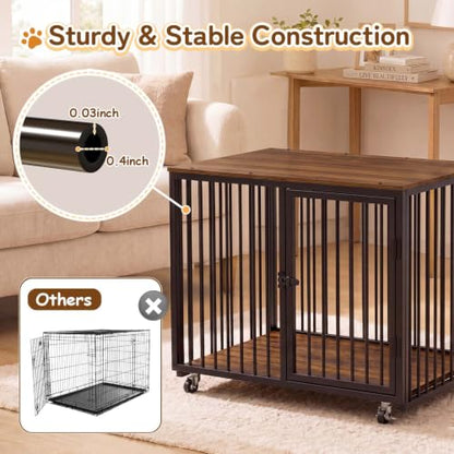 37" Dog Crate Furniture, Wooden Dog Kennel Indoor with Storage (Walnut), view 7