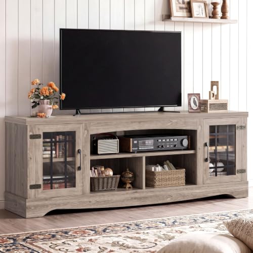 Farmhouse TV Stand for 75 Inch TV, Light Rustic Oak, view 2