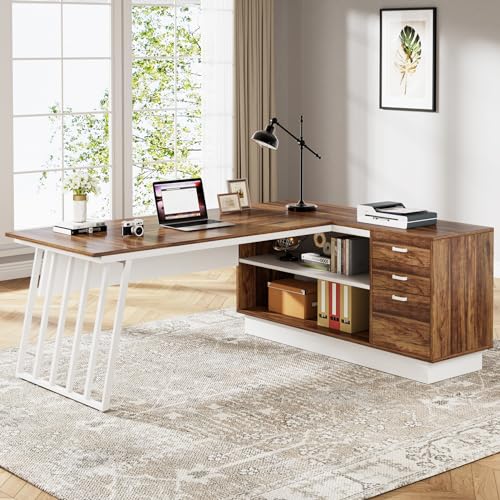 71-Inch Executive Desk, L-Shaped Desk with Cabinet, view 4