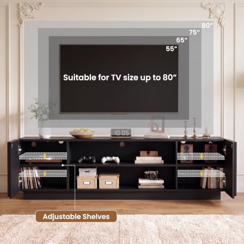 Mid Century TV Stand for TVs up to 80 Inches,Power Outlet, Black, view 5