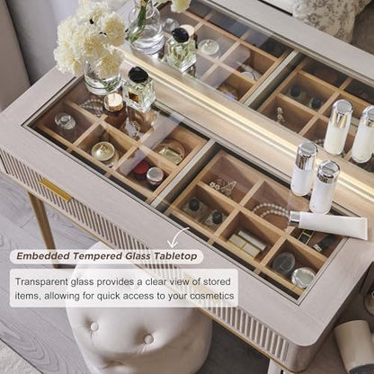 Fluted Makeup Vanity Desk with 36" HD Lighted Mirror, view 7