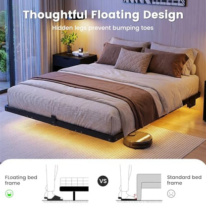 Full Floating Bed Frame with Smart LED Lights, USB Charging Station, view 5