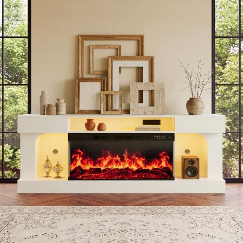 70" Modern Fireplace TV Stand,3-Sided Glass Electric Fireplace,White&Black, view 4