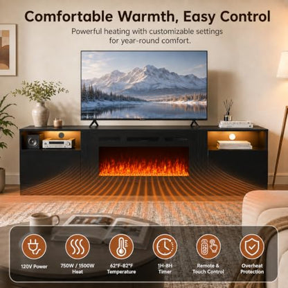 70” Fireplace TV Stand, Modern LED Entertainment Center, view 4
